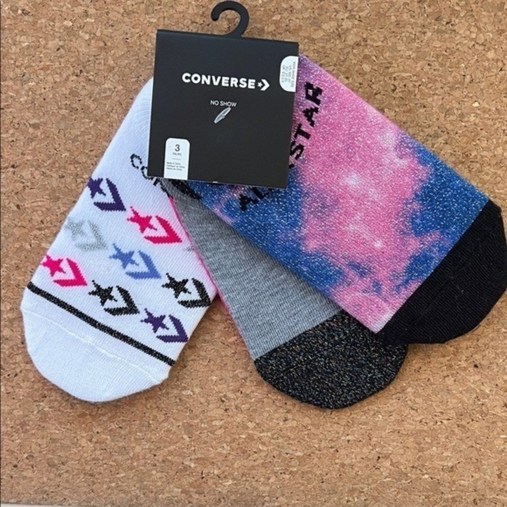 Converse No Show Socks Kids 10C-3Y Multicolor NEW 3-Pack Galaxy Logo Metallic